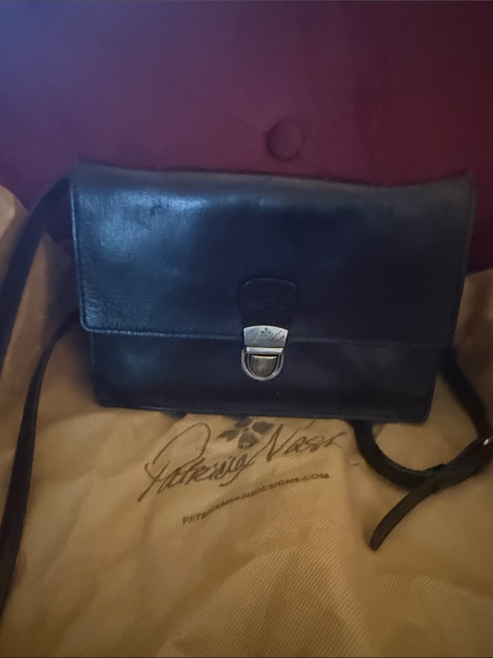 Patricia Nash Black Leather Crossbody with Silver-Tone Clasp